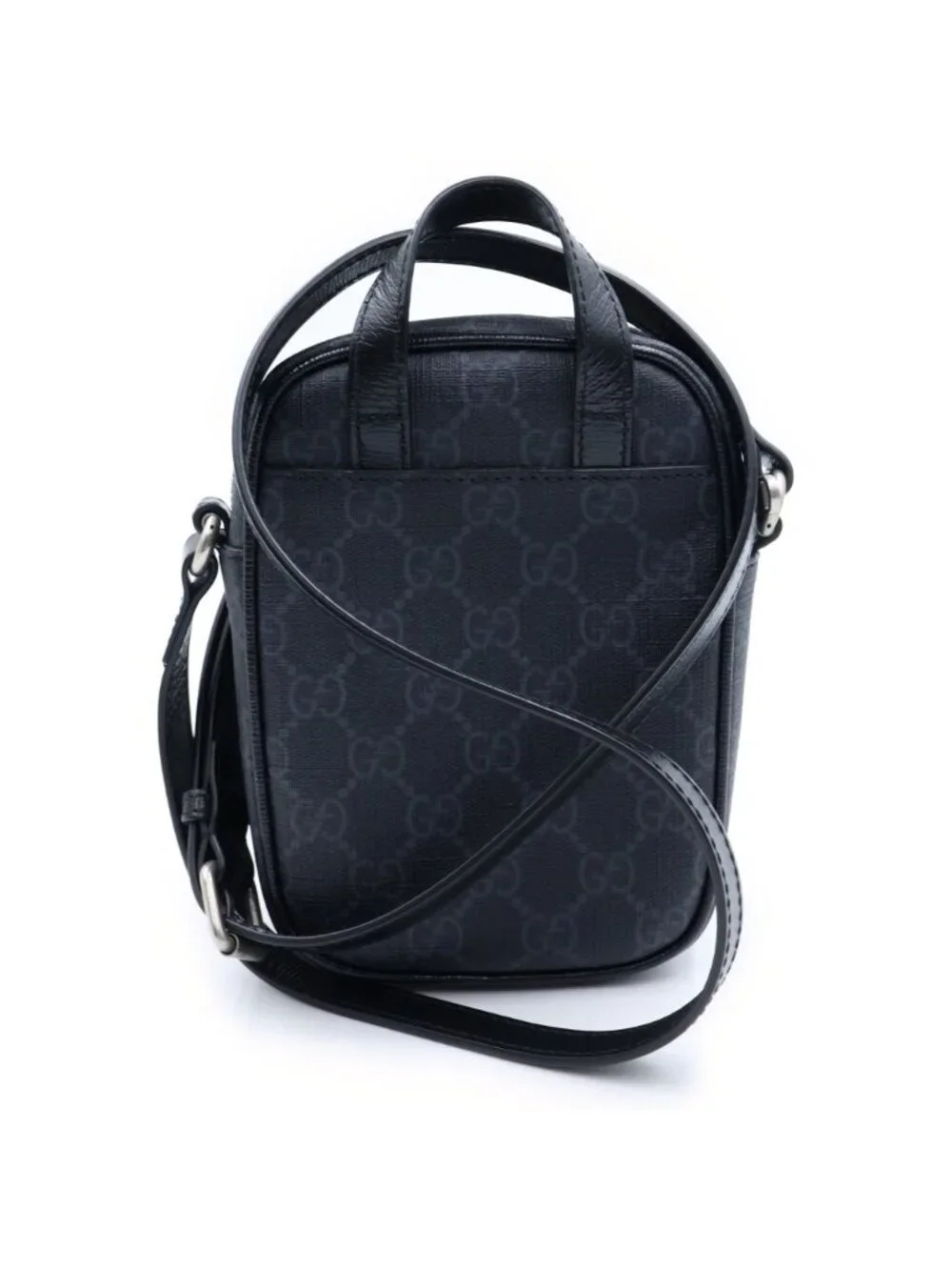 Gucci Interlocking G Mini Shoulder Bag Black Leather Silver